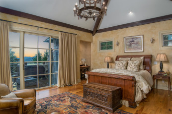 Картинка интерьер спальня постель окно кровать картины