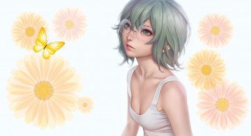 Картинка аниме unknown +другое очки арт цветы девочка