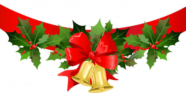 Обои картинки фото праздничные, векторная графика , новый год, колокольчик, бантик, фон, листья