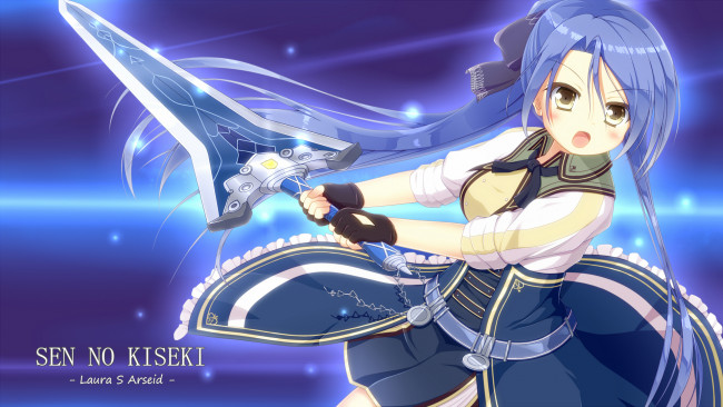 Обои картинки фото аниме, eiyuu densetsu,  sora no kiseki, девушка, взгляд, фон