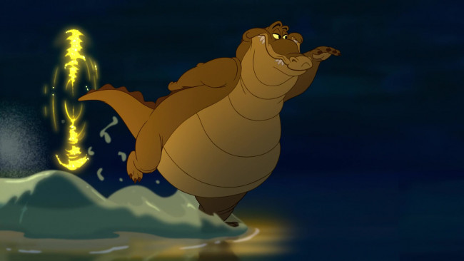 Обои картинки фото мультфильмы, the princess and the frog, крокодил, водоем, волна