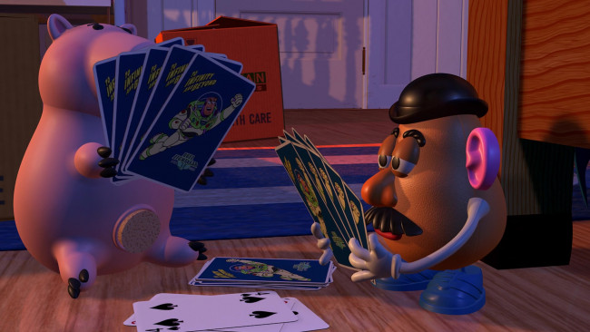 Обои картинки фото мультфильмы, toy story, карты, поросенок, игрушки, сердце, пики