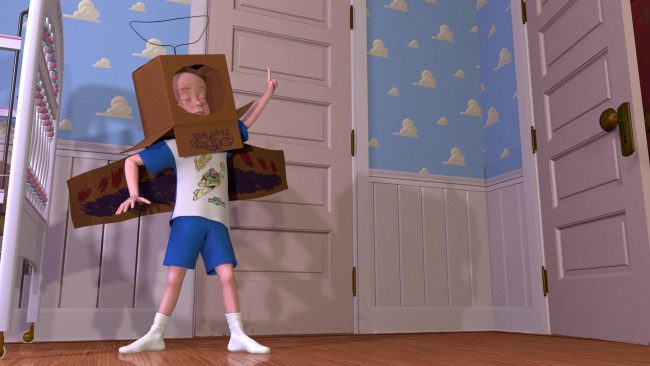 Обои картинки фото мультфильмы, toy story, коробка, мальчик, дверь