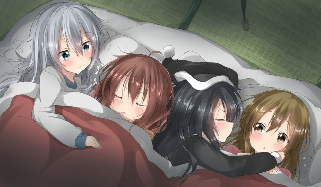 Обои картинки фото аниме, kantai collection, девушка, взгляд, фон