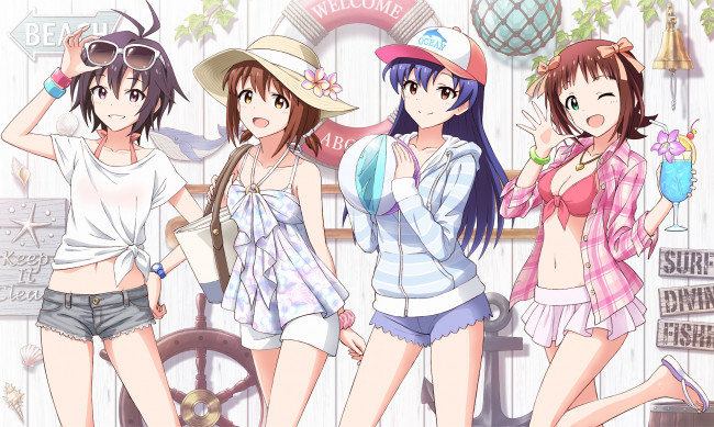 Обои картинки фото аниме, idolm@ster, девушки, взгляд, фон