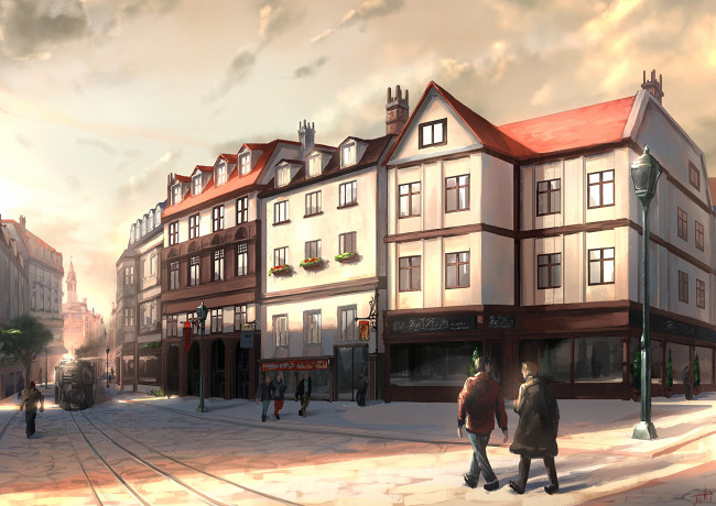 Обои картинки фото аниме, город,  улицы,  здания, улица