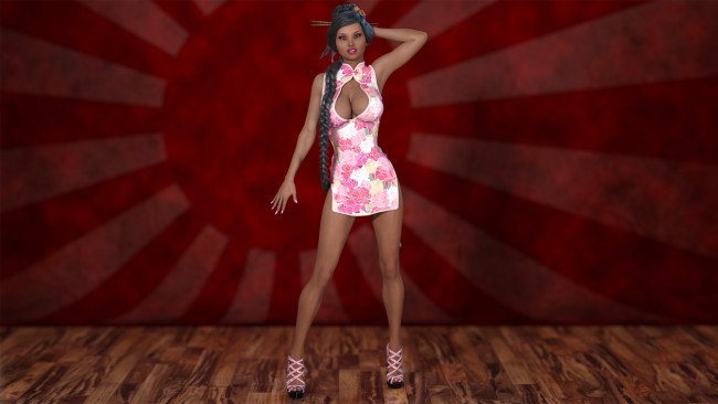 Обои картинки фото 3д графика, люди , people, девушка, фон, взгляд, платье