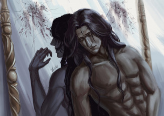 Картинка фэнтези люди человек отражение зеркало трещины