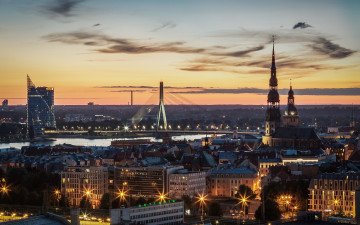 Картинка города рига+ латвия панорама вечер огни