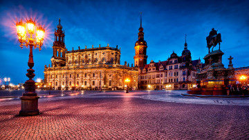 обоя города, дрезден , германия, площадь, фонарь, здания, памятник
