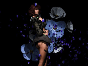 Картинка 3д графика people люди девушка цветы фон тёмный