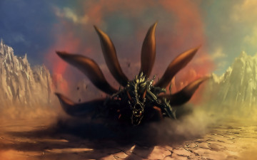 Картинка аниме naruto демон скелет наруто кьюби взгляд опасность пустыня