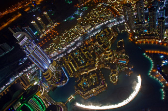 Картинка города дубаи оаэ иллюминация огни ночь фонтан башня