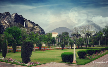 Картинка разное компьютерный дизайн парк деревья планета горы облака