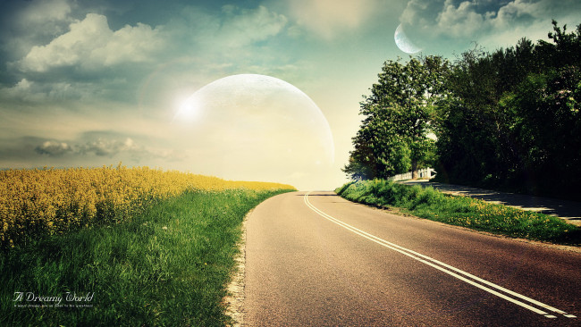 Обои картинки фото разное, компьютерный, дизайн, поле, облака, дорога