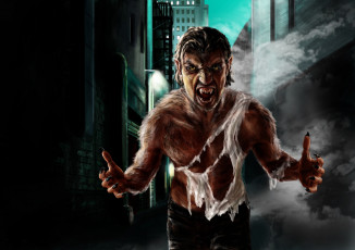 Картинка фэнтези оборотни город оскал монстр улица оборотень