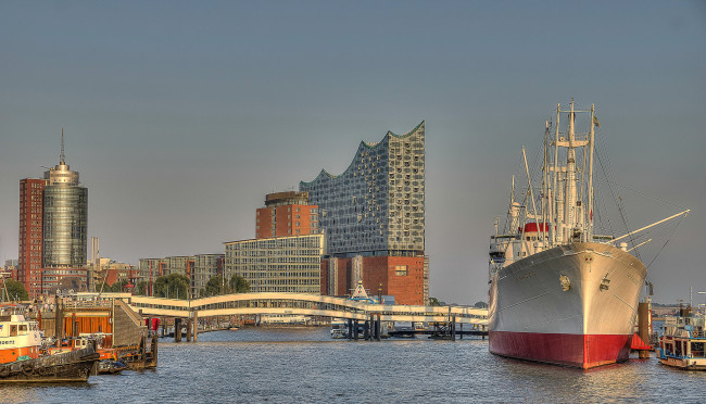 Обои картинки фото elbphilharmonie, корабли, порты ,  причалы, суда, причалы, порт, гавань