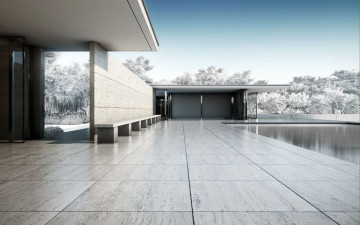 Картинка интерьер бассейны +открытые+площадки бассейн деревья скамейка здание