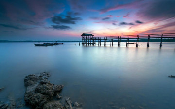 Картинка природа побережье причал лодки берег закат озеро