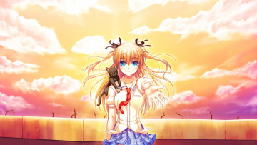 Картинка аниме животные +существа девушка