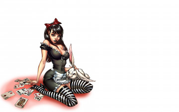 Картинка рисованное комиксы девушка карты кролик фон