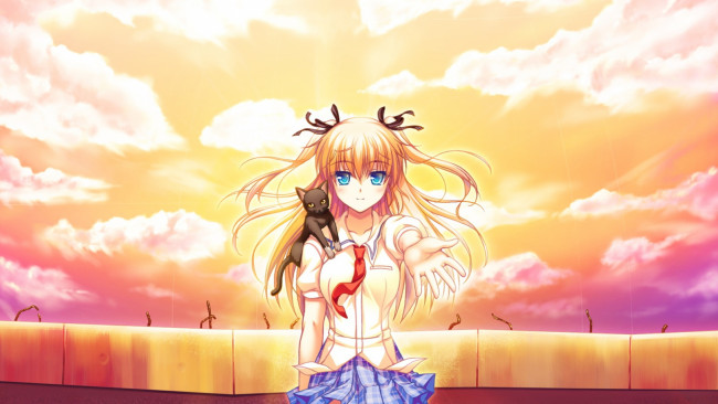 Обои картинки фото аниме, животные,  существа, девушка