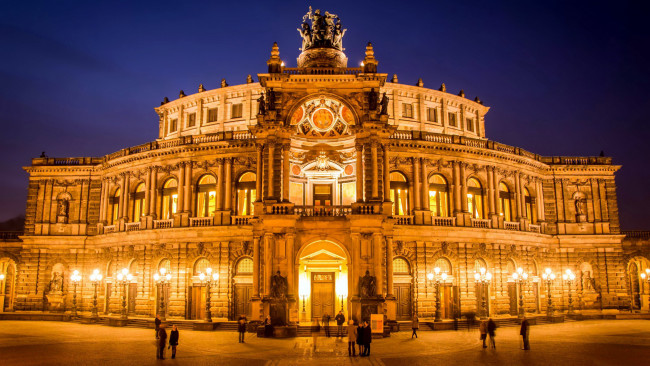 Обои картинки фото города, дрезден , германия, огни, вечер, здание