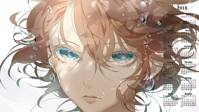 Обои картинки фото календари, аниме, пузырь, лицо, взгляд