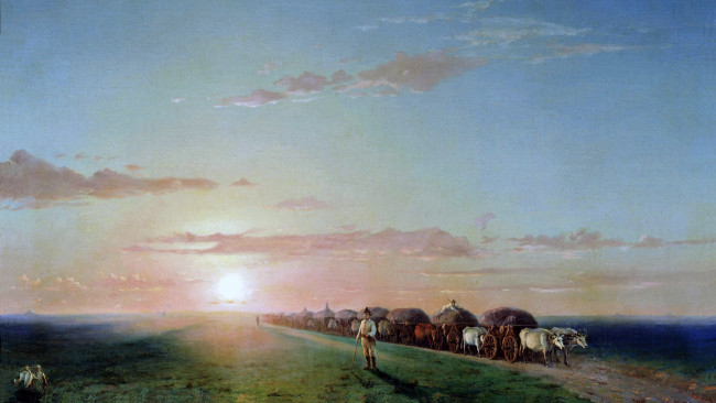Обои картинки фото рисованное, иван айвазовский, обоз, в, степи, айвазовский, иван