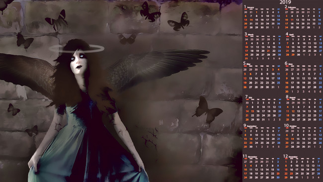 Обои картинки фото календари, фэнтези, девушка, крылья, бабочка