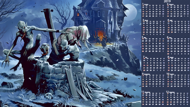 Обои картинки фото календари, фэнтези, существо, колодец, дом