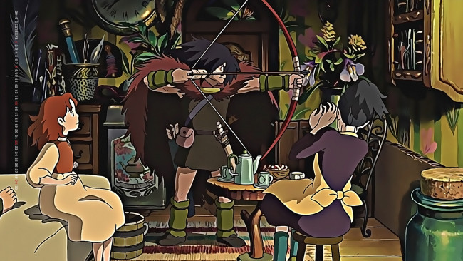 Обои картинки фото календари, аниме, девочка, мебель, комната, стрела, лук, мальчик, 2019, calendar