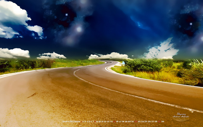 Обои картинки фото календари, компьютерный дизайн, облако, дорога, небо, 2019, calendar, растение
