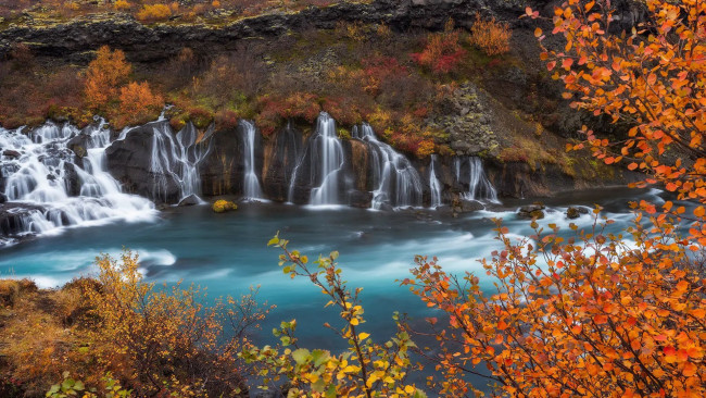 Обои картинки фото hraunfossar, iceland, природа, водопады