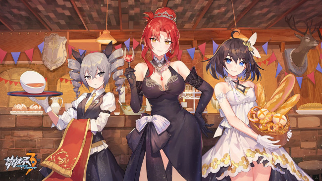 Обои картинки фото видео игры, honkai impact, девушки, бокал, еда