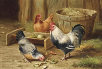 Картинка рисованное edgar+hunt куры петух овощи