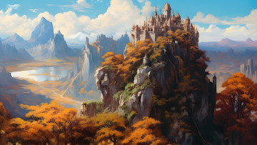 Картинка фэнтези замки нейросети графика нейроарт ai art нейронные сети рисунки нейро искусство