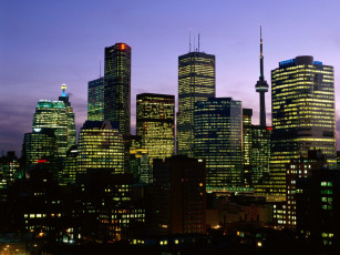 Картинка night falls over toronto ontario города торонто канада