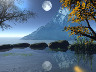 Картинка 3д графика nature landscape природа дерево горы вода