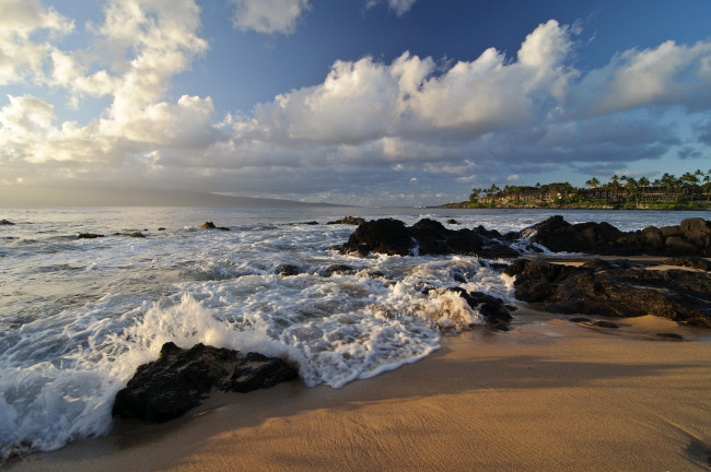 Обои картинки фото природа, побережье, песок, волна, пена, камни