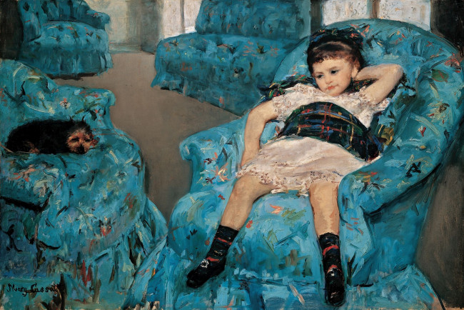 Обои картинки фото mary, cassatt, рисованные, кресло, девочка