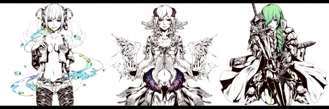 Обои картинки фото by, bouno, satoshi, аниме, weapon, blood, technology, магия, меч, крылья, ведьма, ангел, девушка