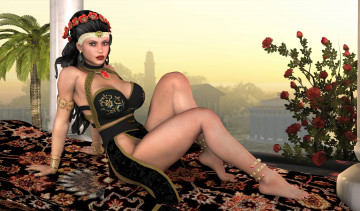 Картинка 3д графика people люди цветы взгляд девушка пальма