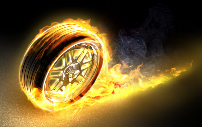 Обои картинки фото автомобили, 3д, колесо, огонь