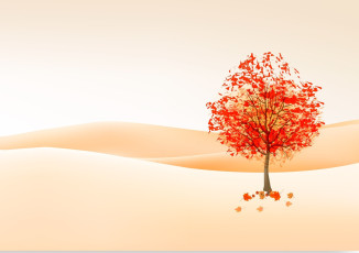 обоя рисованные, природа, дерево, листья, осень