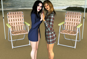 Картинка 3д+графика люди+ people стулья взгляд девушки