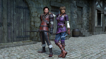 Картинка 3д+графика фантазия+ fantasy девушка мужчина оружие меч