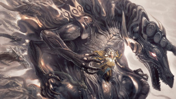 Картинка фэнтези красавицы+и+чудовища девушка демон драконы головы