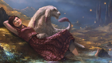 Картинка фэнтези красавицы+и+чудовища вода существо мир девушка иной горы