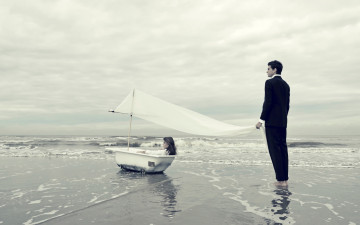 обоя юмор и приколы, the, promise, land, девушка, ванна, парус, парень, берег, прибой